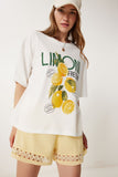 Ekru Limon Baskılı Pamuklu Örme T-Shirt YY00240