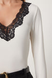 Ekru V Yaka Dantelli Örme Çıtçıtlı Body CV00037
