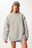 Taş Grisi Fermuar Detaylı Şardonlu Örme Sweatshirt UB00148