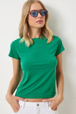 Koyu Yeşil Bisiklet Yaka Basic Sandy T-Shirt EN00611