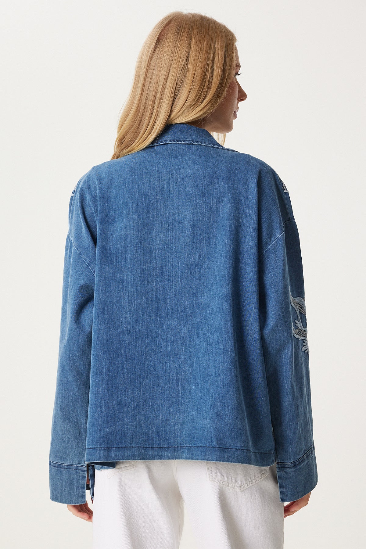 Mavi Nakış İşlemeli Denim Ceket ES00168