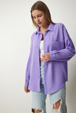 Lila Oversize Keten Ayrobin Gömlek DD01222