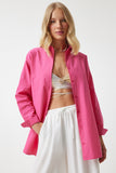 Koyu Pembe Oversize Uzun Basic Gömlek  DD00842