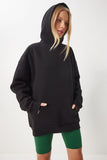 Siyah Kapüşonlu Şardonlu Oversize Sweatshirt OW00048