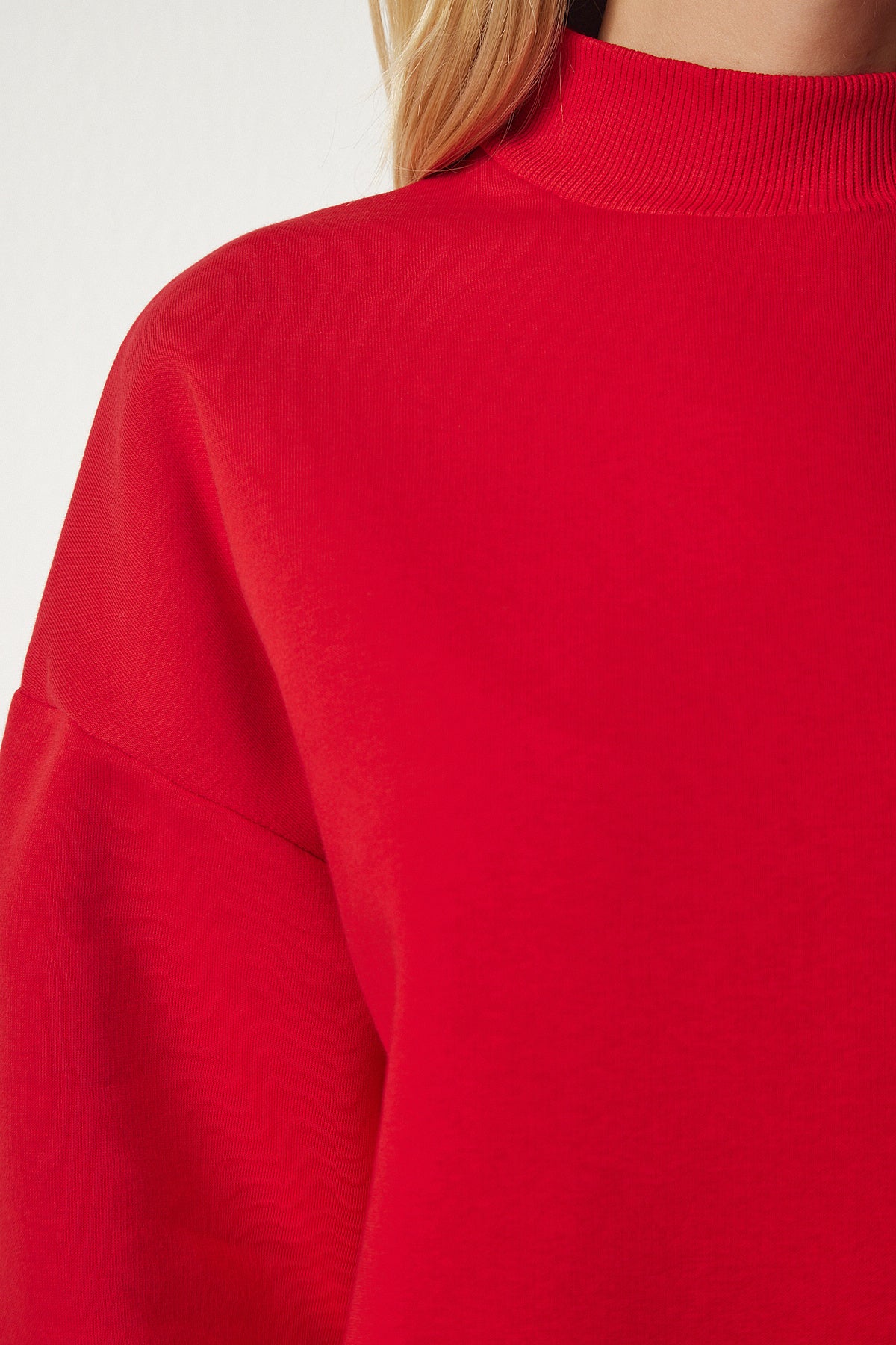 Kırmızı Dik Yaka Basic Şardonlu Sweatshirt UB00166
