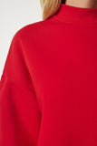 Kırmızı Dik Yaka Basic Şardonlu Sweatshirt UB00166