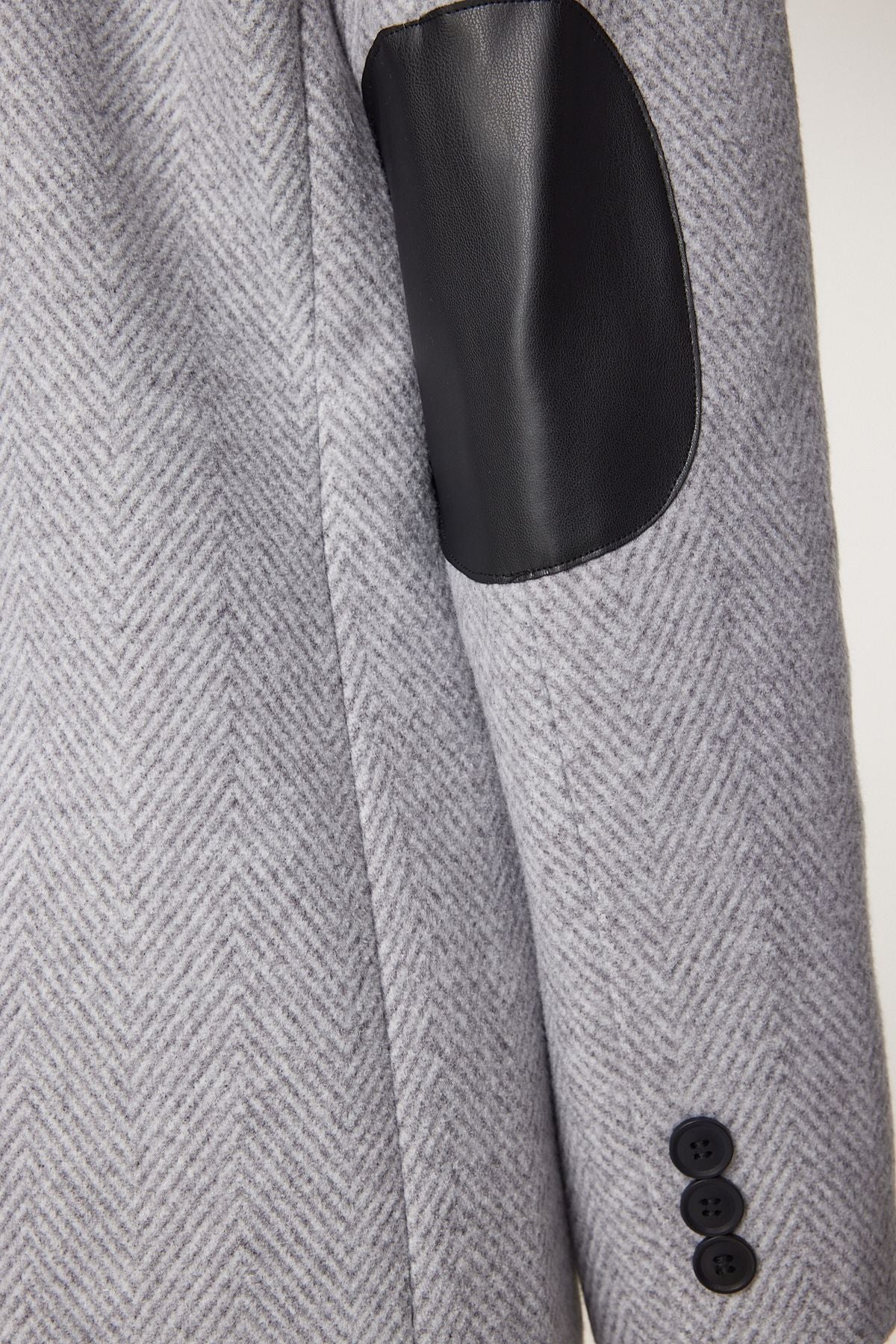 Gri Deri Detaylı Kışlık Blazer Ceket FN03405