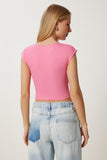 Pembe Taş Detaylı Crop Fitilli Örme Bluz MX00194