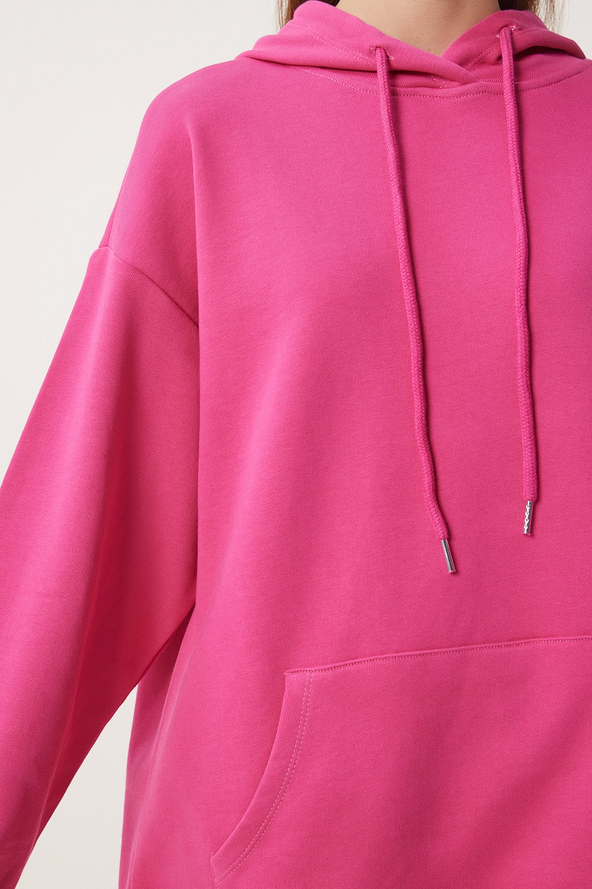 Koyu Pembe Kapüşonlu Sweatshirt Jogger Oversize Örme Eşofman Takımı PYS0027