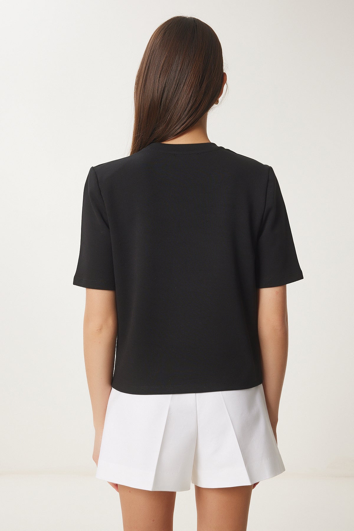 Siyah Vatkalı Pamuklu Örme T-Shirt DZ00121