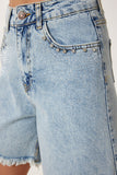 Açık Mavi Taş Detaylı Püsküllü Mini Denim Şort RC00162