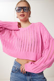Açık Pembe Ajurlu Crop Triko Kazak MT00147