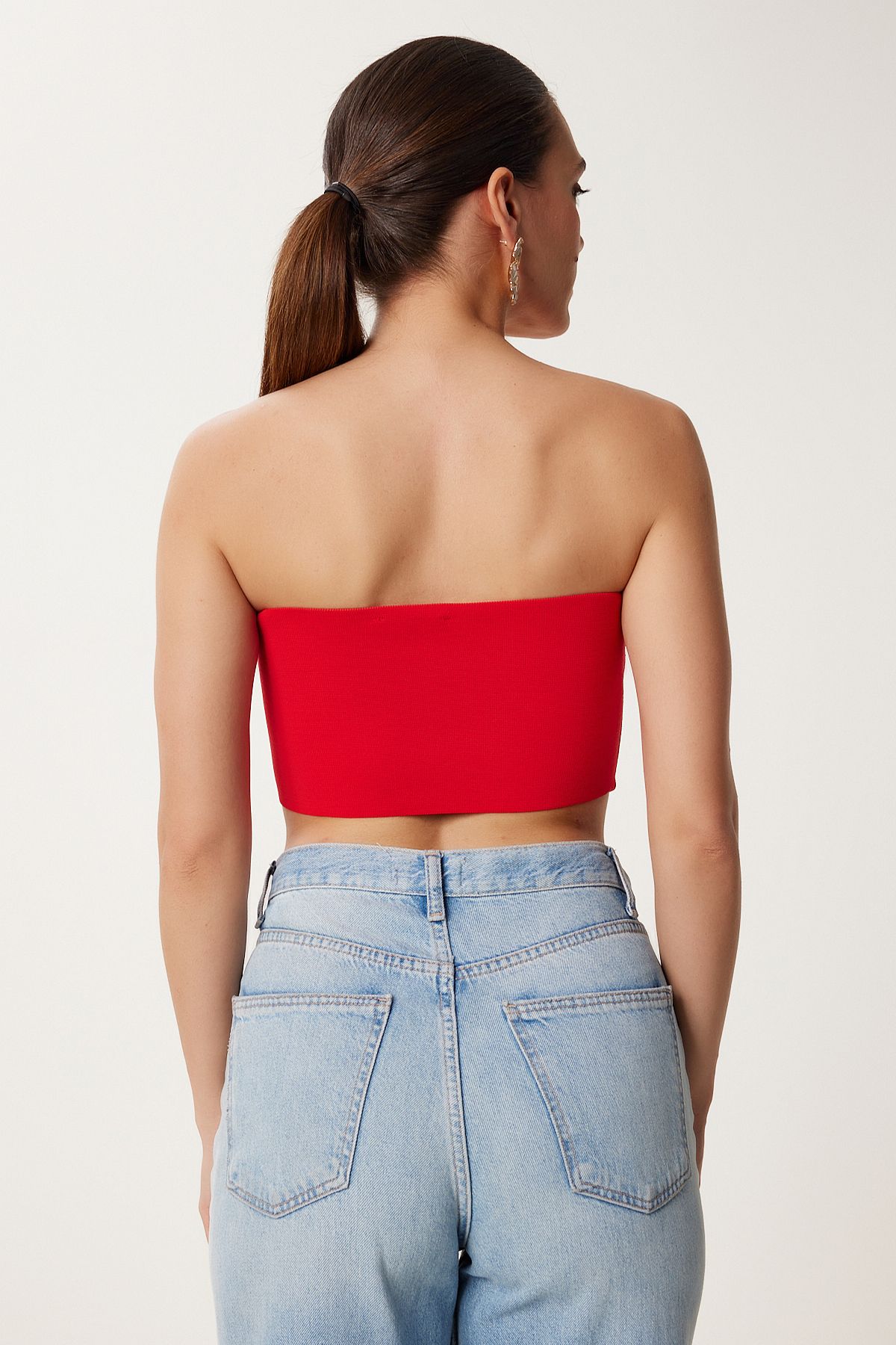 Kırmızı Tüy Detaylı Esnek Crop Büstiyer NS00428