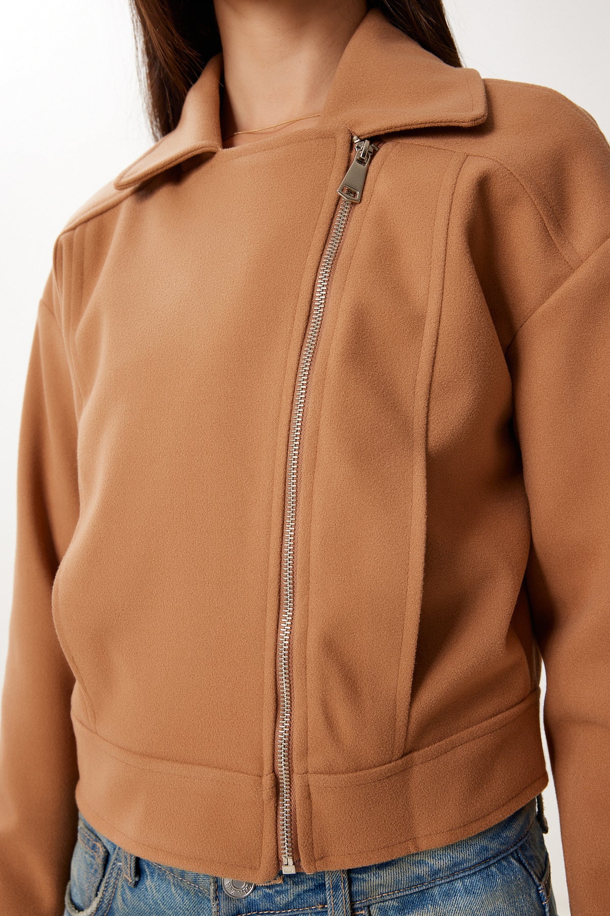 Camel Cepli Kısa Kaşe Ceket DD01372