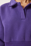 Mor Polo Yaka Şardonlu Crop Örme Sweatshirt HW00014