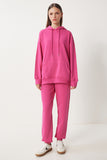Koyu Pembe Kapüşonlu Sweatshirt Jogger Oversize Örme Eşofman Takımı PYS0027