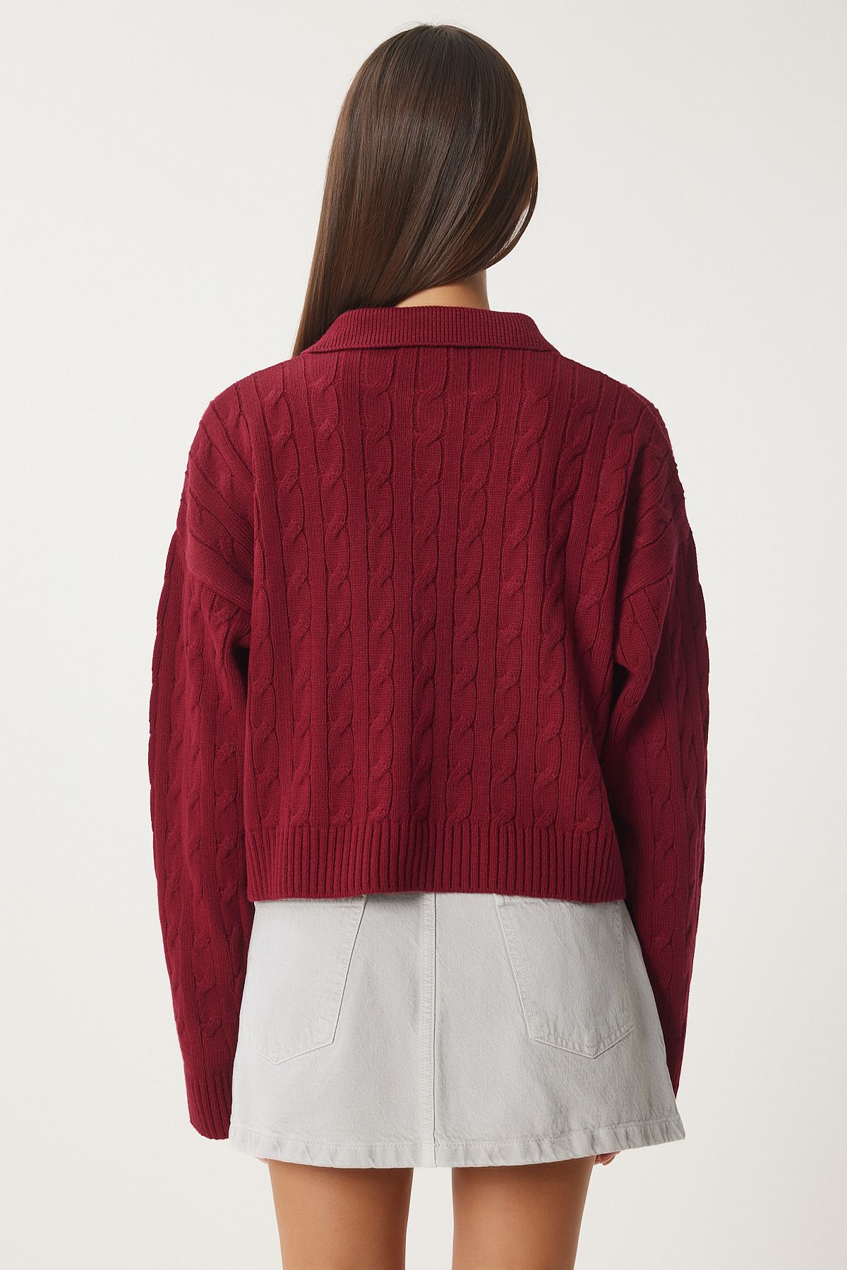 Bordo Motifli Triko Kazak ZH00043