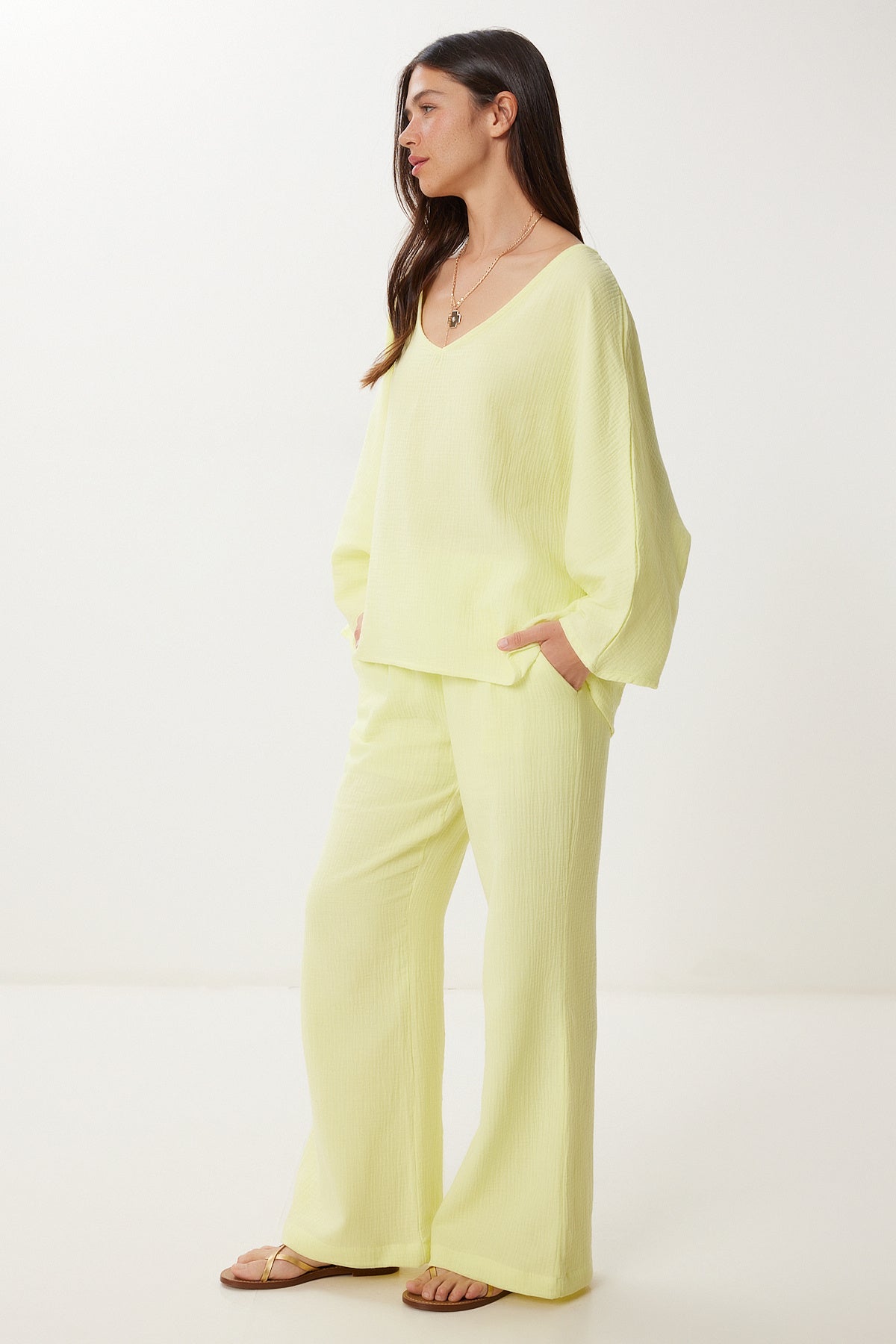 Sarı Müslin Bluz Pantolon Takım  FN03473