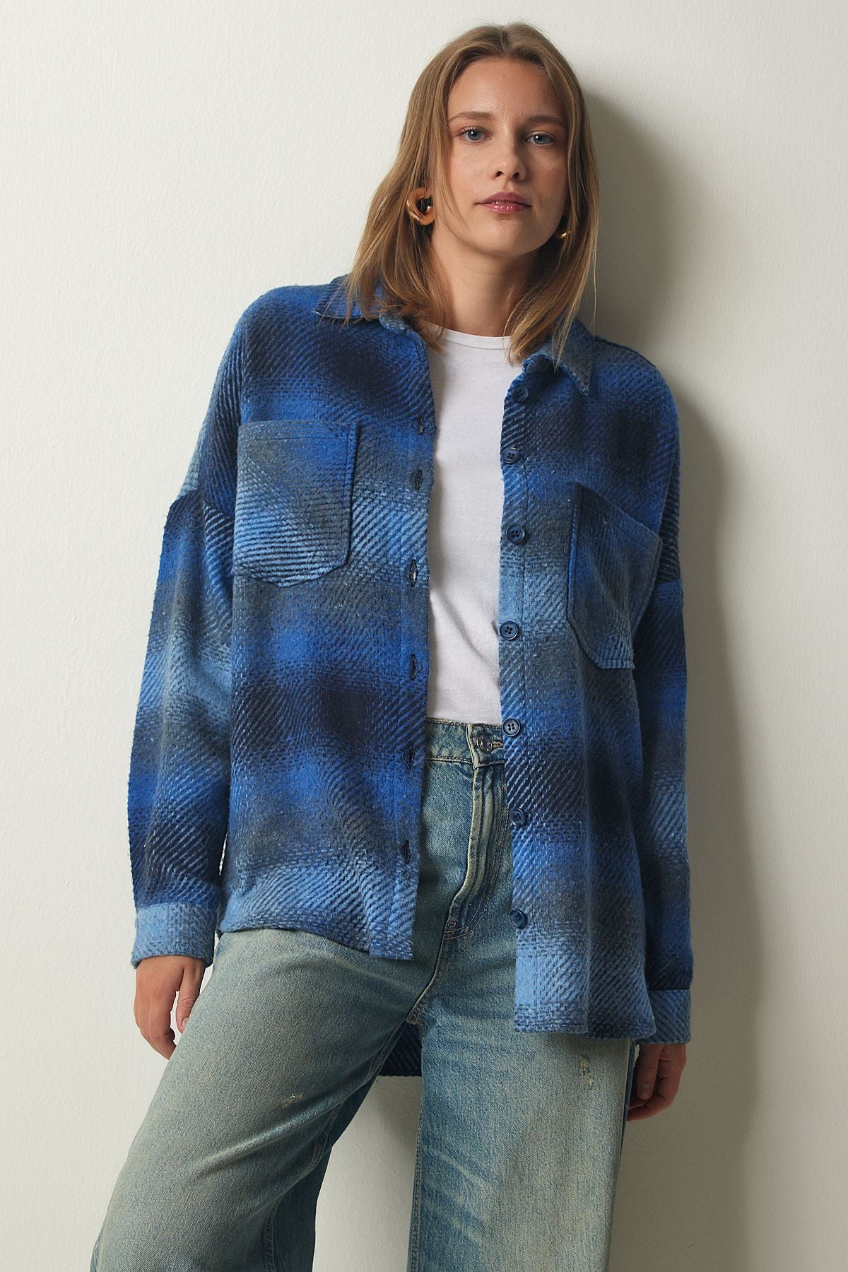 Mavi Oduncu Oversize Kaşe Gömlek Ceket TU00035