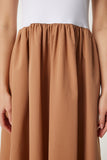 Camel Beyaz Esnek Örme Üstlü Poplin Etekli Elbise UB00379