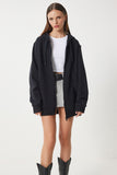 Siyah Kapüşonlu Şardonlu Fermuarlı Oversize Sweatshirt VN00015