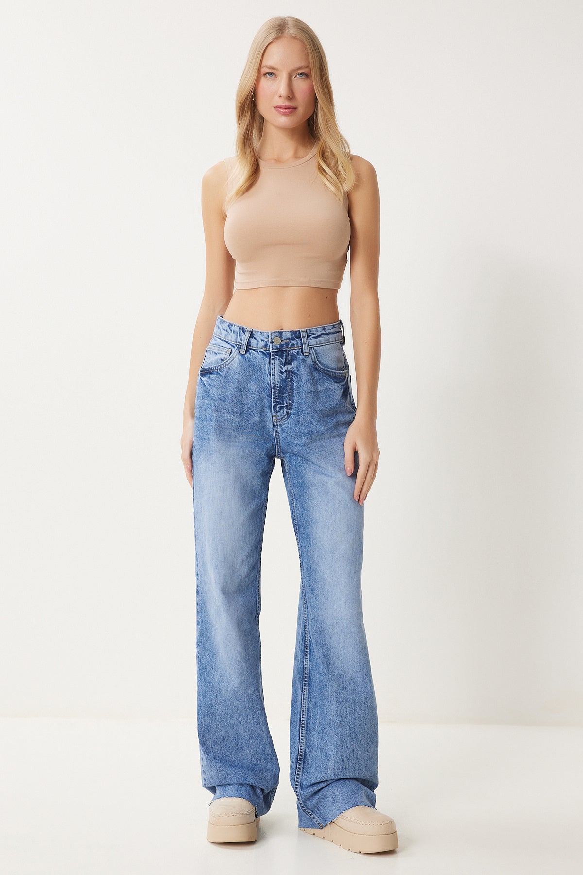 Mavi Yüksek Bel Geniş Paça Jeans FN03425