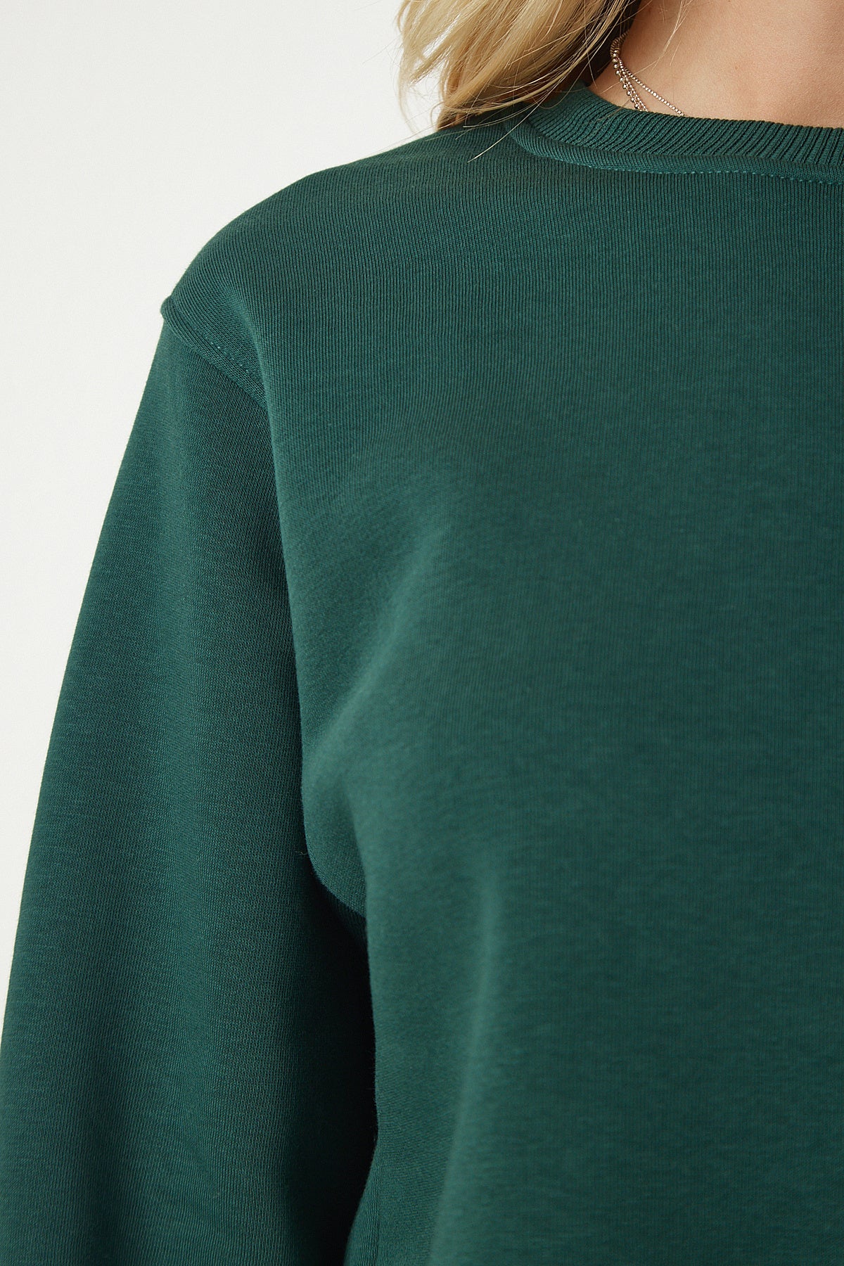 Zümrüt Yeşili Şardonlu Crop Sweatshirt UB00178