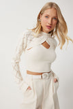 Krem Balıkçı Yaka Triko Atlet Crop Takım MT00153