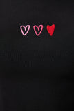 Siyah Kalp Nakışlı Crop Örme T-Shirt MX00158