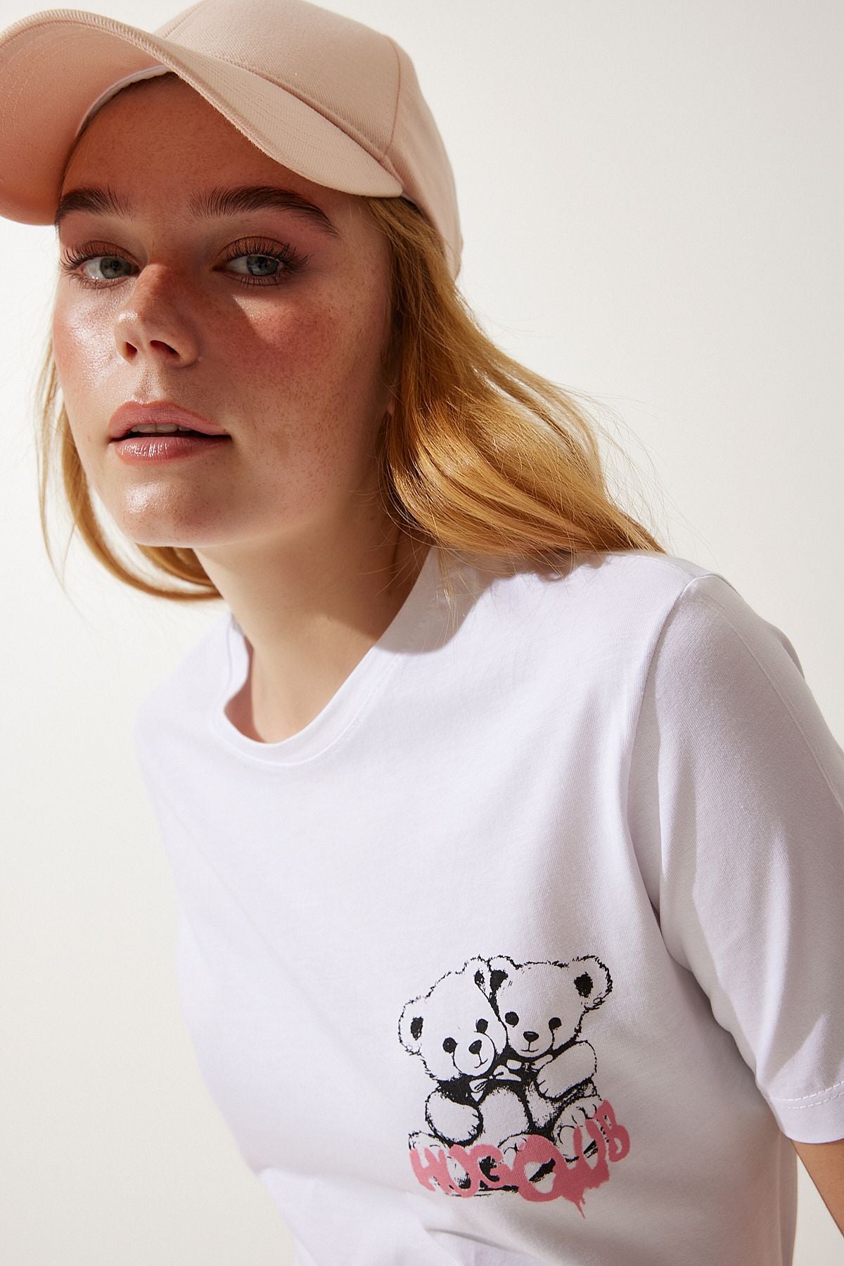 Beyaz Ayıcık Baskılı Örme T-Shirt MC00277