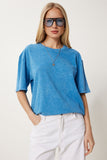 Mavi Yıkamalı Basic Örme T-Shirt AN00258