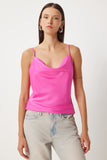 Pembe Saten Yüzeyli Degaje Yaka Dokuma Bluz  FN03354