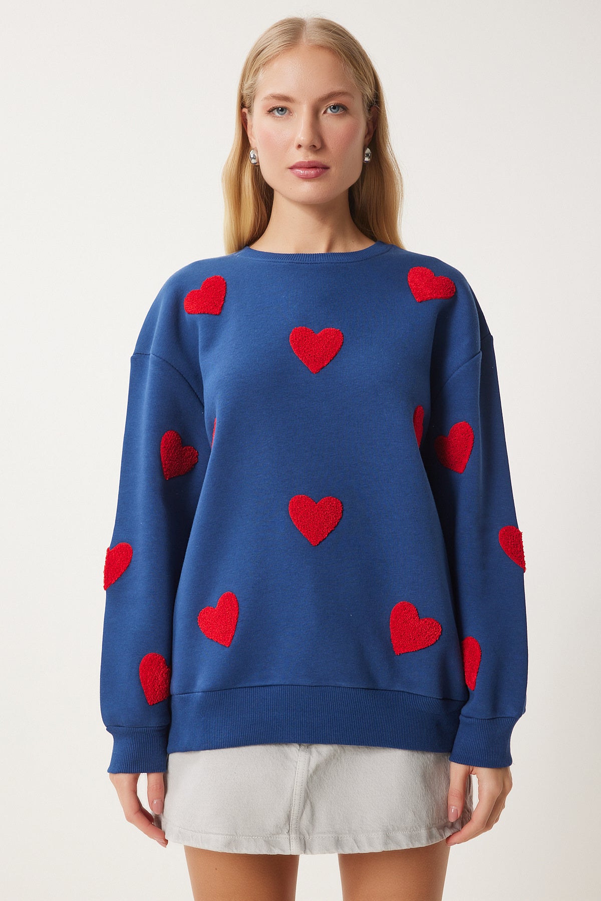 Lacivert Kalpli Dokulu Şardonlu Örme Sweatshirt MP00030