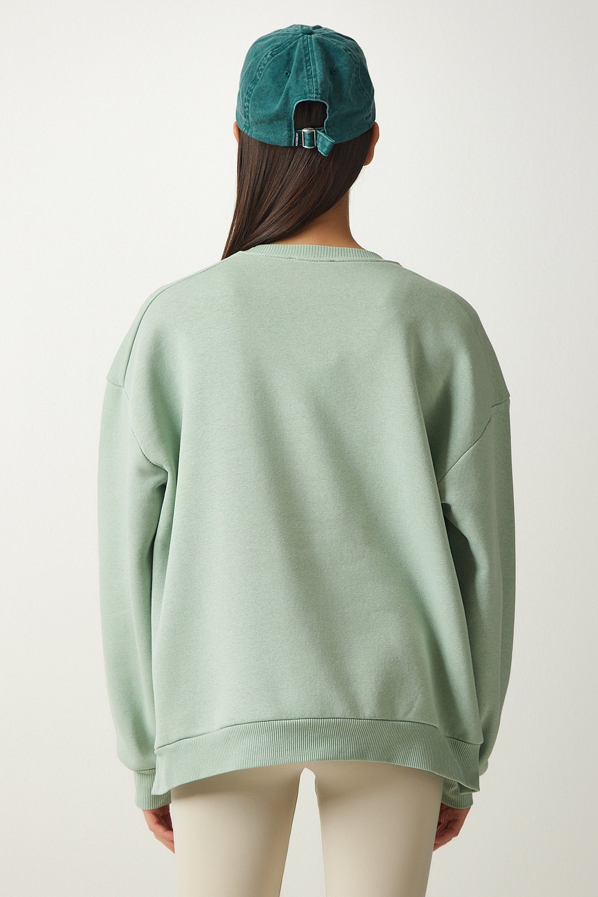 Su Yeşili Fermuar Detaylı Şardonlu Örme Sweatshirt UB00148
