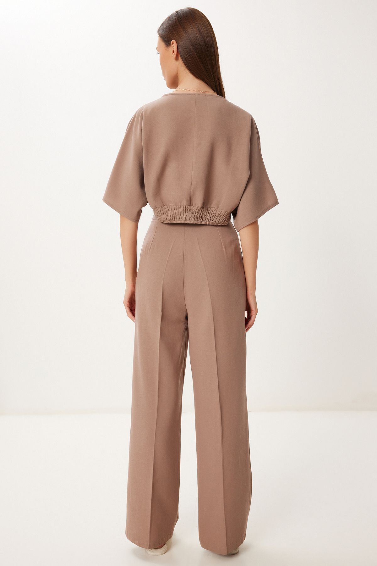 Vizon Keten Crop Bluz Pantolon Takım BV00138
