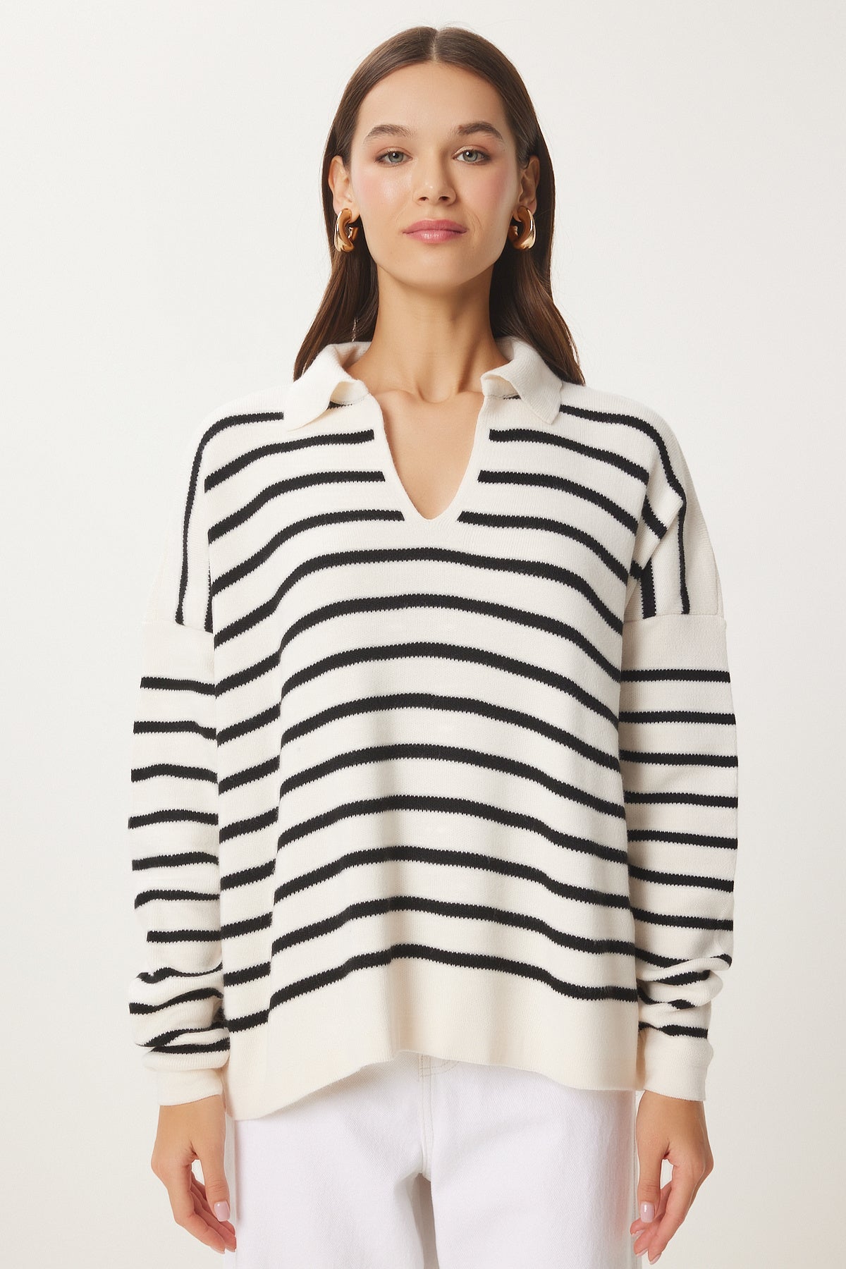 Kemik Polo Yaka Crop Triko Kazak  US00293