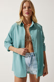Su Yeşili Oversize Uzun Basic Gömlek  DD00842