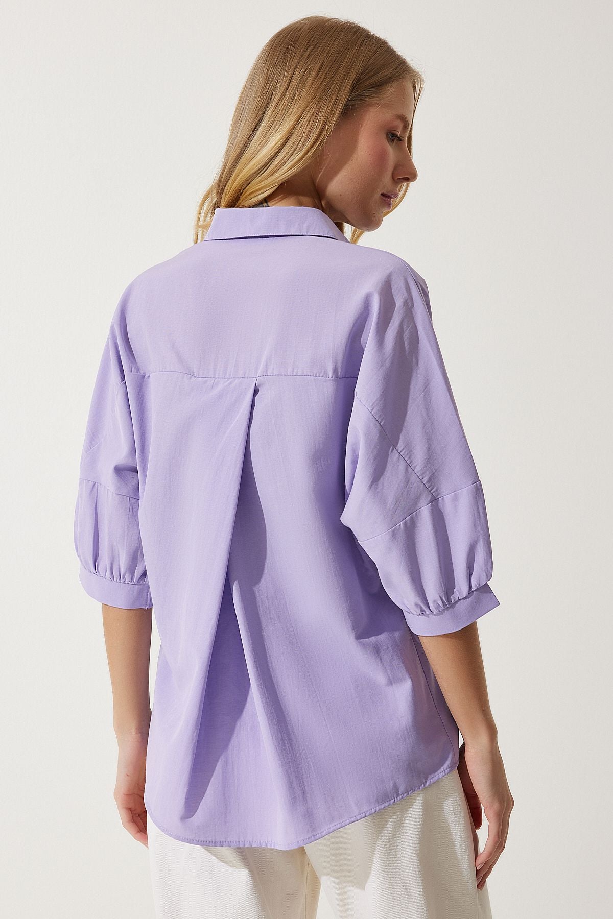 Lila Balon Kollu Poplin Gömlek DD01308