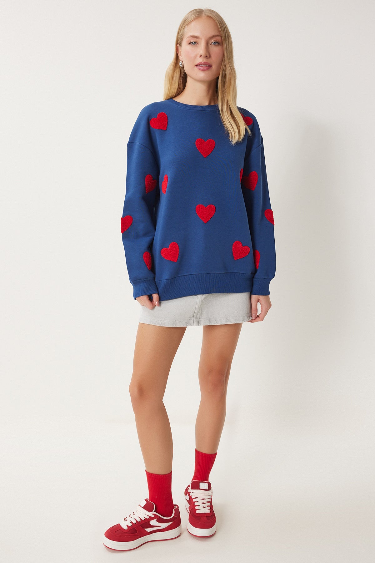 Lacivert Kalpli Dokulu Şardonlu Örme Sweatshirt MP00030