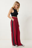 Bordo Şeritli Modal Palazzo Pantolon NS00445