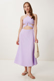 Lila Cut Out Detaylı Midi Elbise FK00038