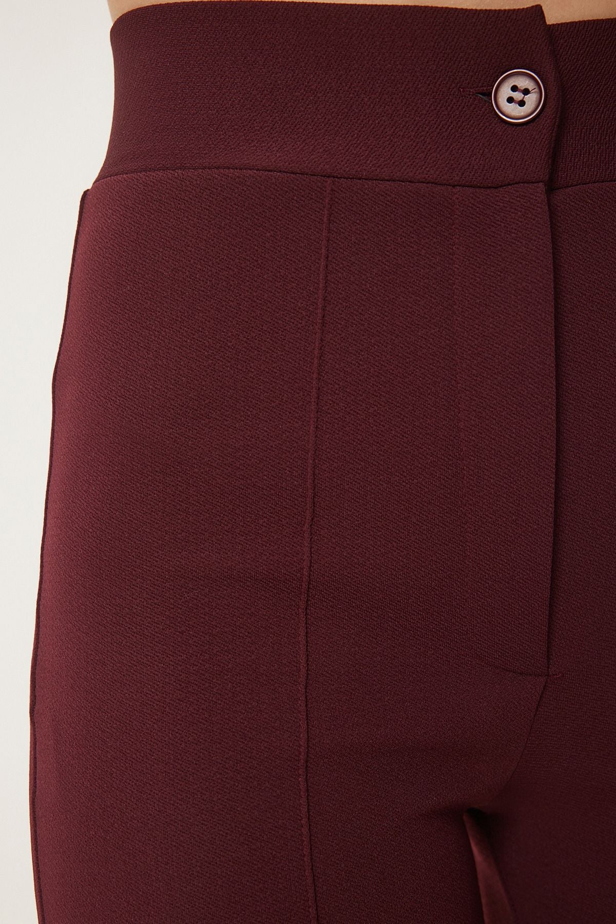 Bordo Yüksek Bel Likralı Rahat Örme Pantolon RV00090