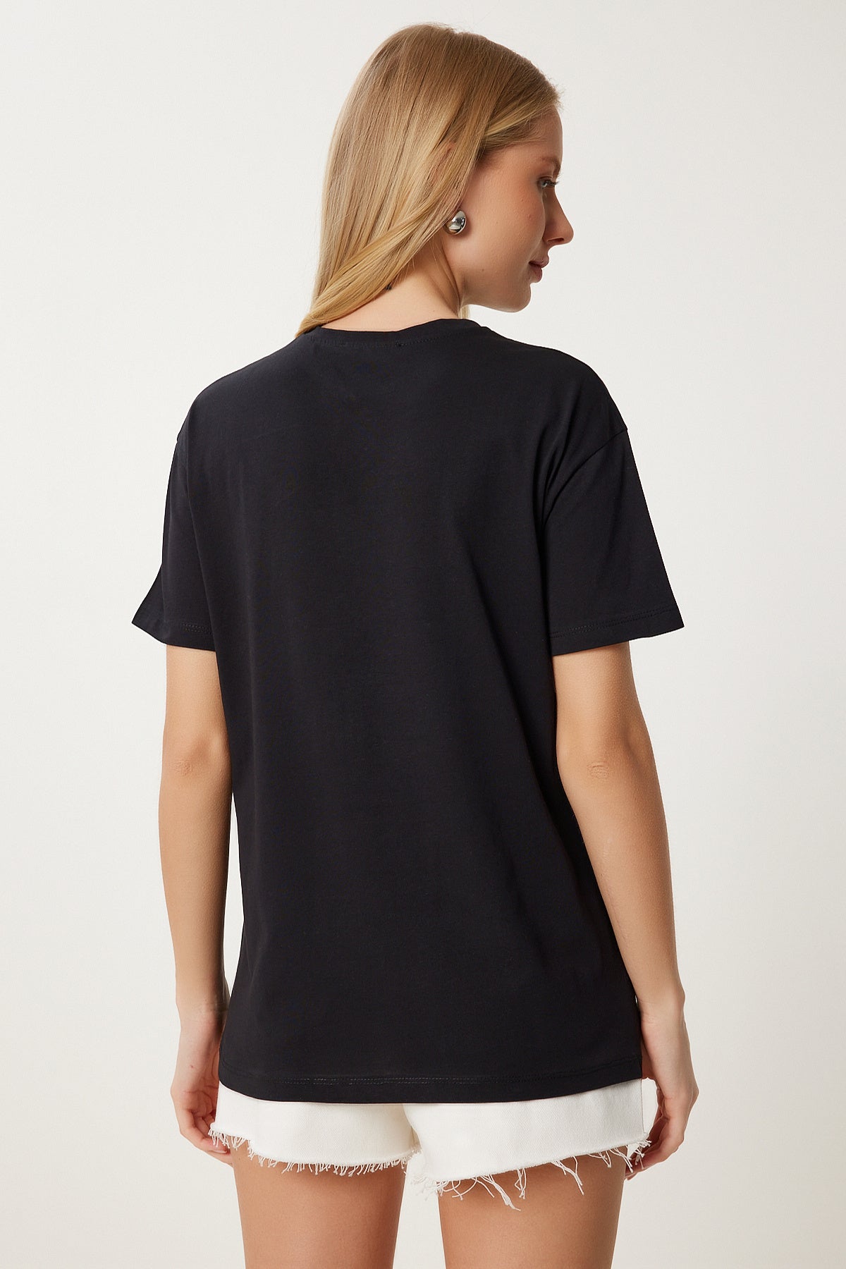 Siyah İncili Kelebek Taşlı Örme T-Shirt MP00033