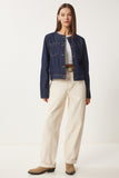Lacivert Bisiklet Yaka Denim Ceket FN03417