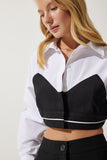 Beyaz Renk Bloklu Crop Poplin Gömlek SF00018