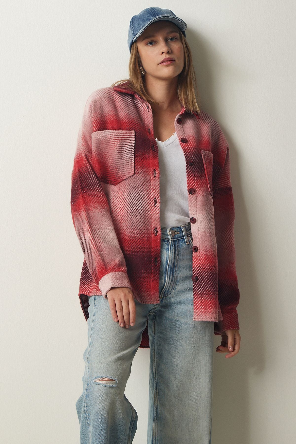 Kırmızı Oduncu Oversize Kaşe Gömlek Ceket TU00035