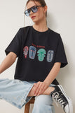 Siyah Oversize Baskılı Örme T-Shirt ZV00279