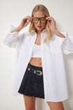 Beyaz Oversize Uzun Dokuma Gömlek BP00167