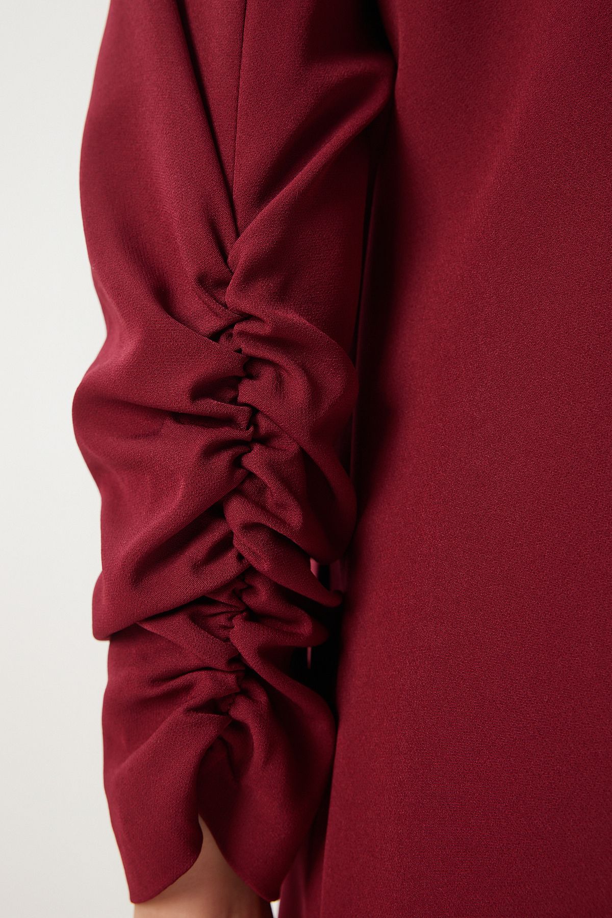 Bordo Şal Yaka Büzgü Detaylı Dokuma Blazer Ceket HL00004