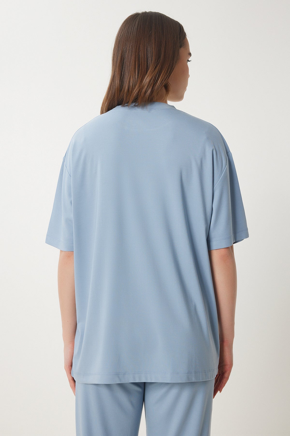 Mavi Oversize Örme T-Shirt Pantolon Takım FN03452